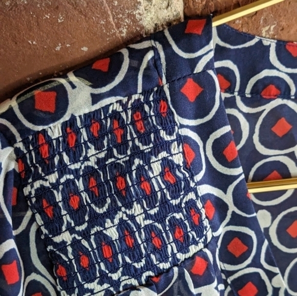 The Limited Medium Blue, Red & White Abstract‎ Sheer Tunic Blouse - Picture 6 of 12